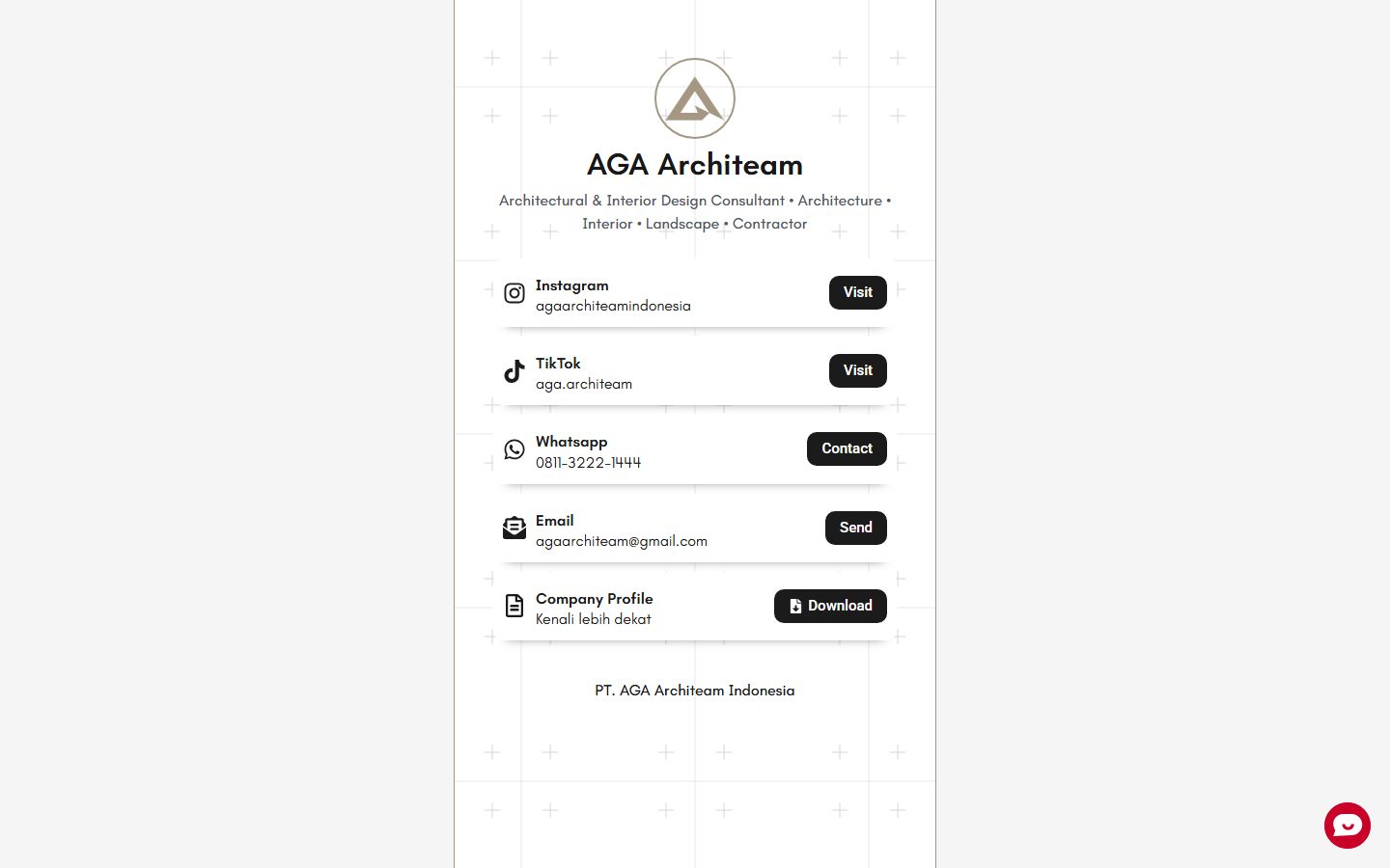 Tampilan beranda AGA Architeam