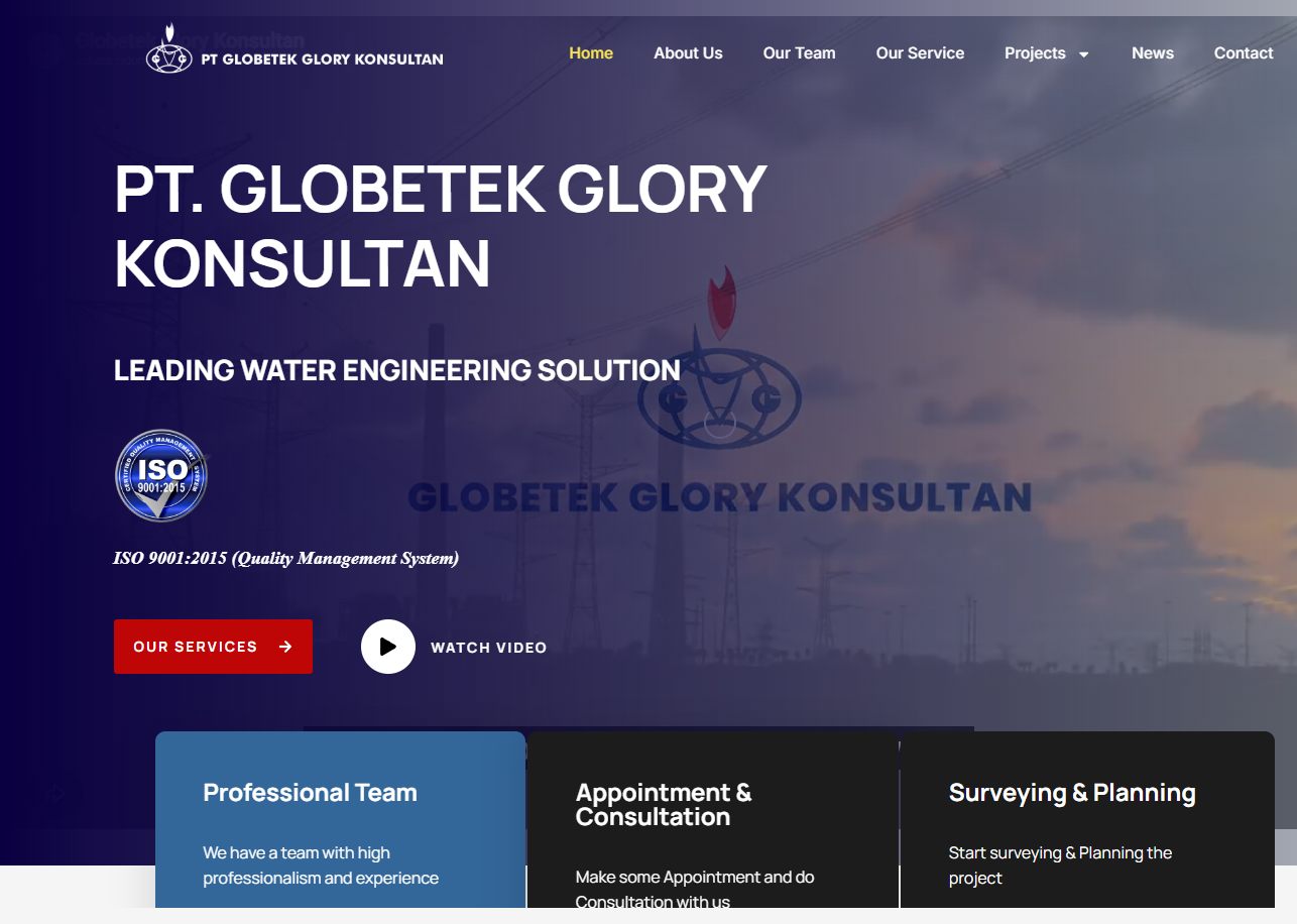 Tampilan beranda Globetek Glory Konsultan
